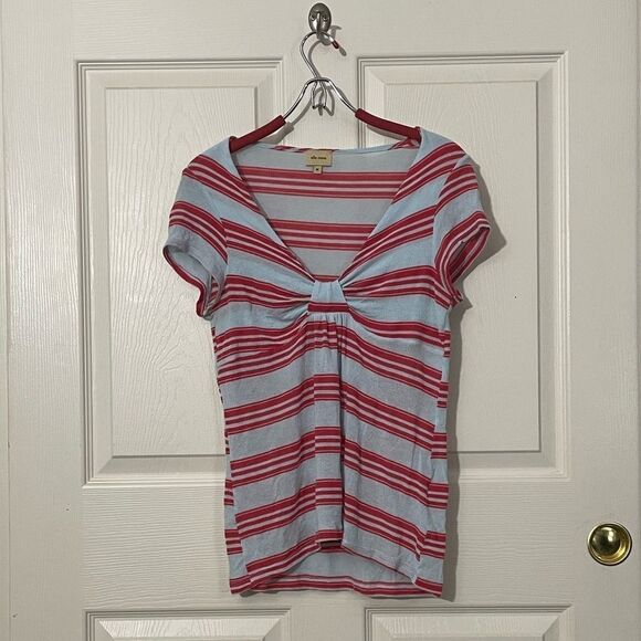 Ella Moss vintage sold by Anthropologie Cap Sleeve Tee with V-neck & knot, M - Picture 8 of 15